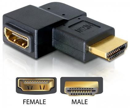 DELOCK HDMI-adapteri,  19-pin u-n, kulma, kullatut liitokset (65076)