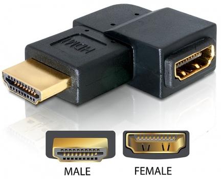 DELOCK HDMI-adapteri,  19-pin n-u, kulma, kullatut liitokset (65077)