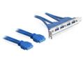 DELOCK intern kabel för USB 3.0, IDC20 ha - 4xUSB 3.0 A ho, 0,4m, blå