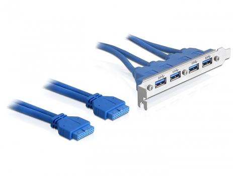 DELOCK intern kabel för USB 3.0, IDC20 ha - 4xUSB 3.0 A ho, 0,4m, blå (82974)
