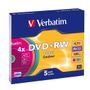 VERBATIM 1x5 DVD+RW 4,7GB 4x Speed Colour Surface Slimcase