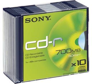 SONY CDR 80MIN 700MB 48X 10PK SLIM CASE SUPL (10CDQ80NSLD)
