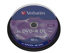 VERBATIM DVD+R 8,5GB Double Layer Branded Matt Silver 8xSpeed *10-pack* CakeBox