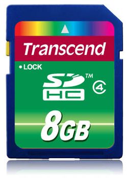 TRANSCEND 8GB Secure Digital- HC (SD 2.0) Class 4 (Alt. TS8GSDHC4) (TS8GSDHC4)