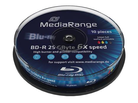 MediaRange Bluray 25GB 10pcs BD-R Spindel Injekt Prin. 6x (MR500)