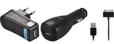 Deltaco IPD-KIT2 - Batterilader + AC-strømadapter + bilstrømadapter - 2.1 A (USB) - svart - for Apple iPad/iPhone/iPod