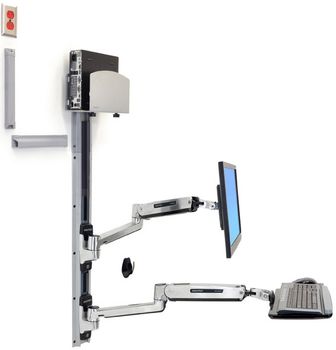 ERGOTRON LX SIT STAND WALL MOUNT SYSTEM MED SILVER CPU HOLDER, POLISHED ACCS (45-358-026)