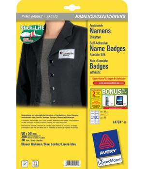 AVERY NAME BADGE ADHESIVE 80X50MM (L4787-20)