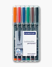 STAEDTLER 318-WP6 LUMOCOLOR PEN PERMANENT FINE MIX 6 COLORS (318 WP6)