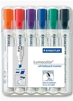 STAEDTLER Lumocolor Whiteboard Marker Chisel Tip 2-5mm Line Assorted Colours (Pack 6) - 351BWP6 (351 B WP6)