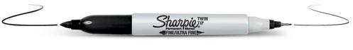 SHARPIE Twin Tip Permanent Marker 0.5mm and 0.7mm Line Black (Pack 12) - S0811100 (S0811100)