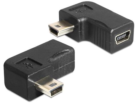 DELOCK USB-adapter,  USB-mini B 5-pin hane till hona 90° vinklad, svart (65448)