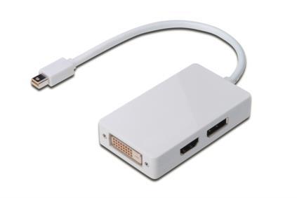 ASSMANN Electronic Displayport adaptor kabel, Mini Displayport han: HDMI,, Displayport,  dvi hun, 0,2m, hvid (AK-340509-002-W)