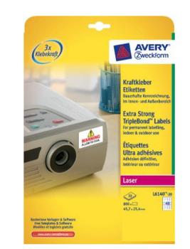 AVERY etiket L6140-20 eks.klæb Pk/800 stk hvid 45,7x25,4 mm (L6140-20)