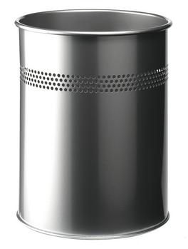 DURABLE Metal Round Waste Bin 15 Litre Capacity with 30mm Perforated Ring Silver - 330023 (330023)