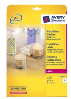 AVERY Laseretiket Avery Crystal Clear 96x50,8mm 10/ark 25ark/pak (L7783-25)