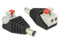 DELOCK virtasovitin,  DC 5.5 x 2.1 uros, terminalblock, musta