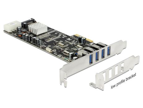 DELOCK PCI-Express x4 V2.0, USB 3.0, 4x USB, Molex, inkl lavprof brack (89365)