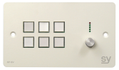 SY Electronics SY KP6V Panel 6 button+volum 147x86 hvit 4xIR/RS-232, 2xInPorts, 2xRelay TriColor