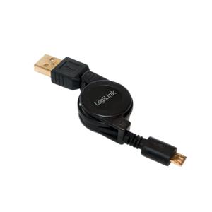 LOGILINK USB Kabel A -> micro B St/St retractable,  0,75m sw (CU0090)