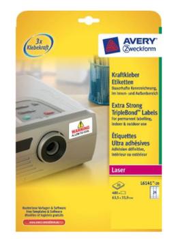AVERY etiket L6141-20 eks.klæb Pk/480 stk hvid 63,5x33,9 mm (L6141-20)