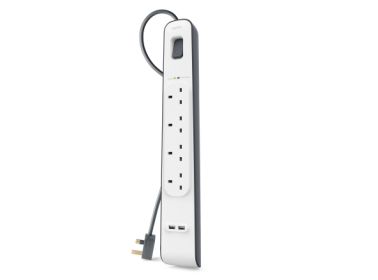 BELKIN SURGE, 4 OUTLETS, 525J, 2M, 2 USB-2.4A SHARED (BSV401VF2M)