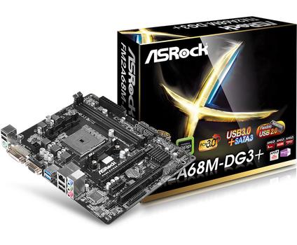ASROCK FM2A68M-DG3+,  DDR3-SDRAM,  DIMM, Dobbelt, AMD, Socket FM2+, Serial ATA III (90-MXGWQ0-A0UAYZ)