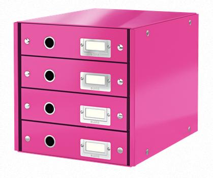 LEITZ F?rvaringsbox Click & Store 4 l?dor WOW Cerise (60490023)