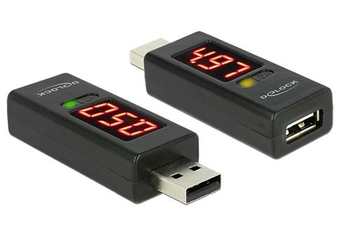 DELOCK adapter, ampere- och voltmätare,  USB Typ A ha - Typ A ho, sv (65569)