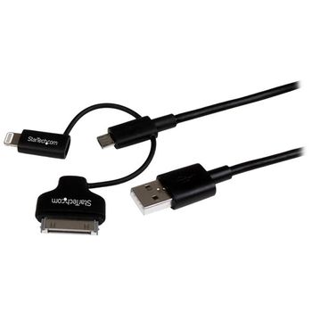 STARTECH "Lightning or 30-Pin Dock or Micro-USB to USB Cable - 1m, Black" (LTADUB1MB)