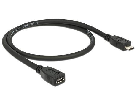 DELOCK 0.5m USB micro-B M/F, 2.0, Micro-USB B, Micro-USB B (83567)