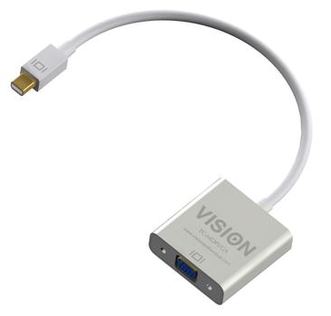VISION Lifetime warranty - maximum resolution 1920 x 1080 - does not convert VGA to DP - hotplug - mDP (m) to VGA (f) - overall length 220 mm - outer diameter 5.5 mm - 32 AWG - white (TC-MDPVGA)