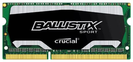 Crucial Ballistix Sport - DDR3 - 4 GB - SO DIMM 204-pin - 1600 MHz / PC3-12800 - CL9 - 1.35 V - ikke-bufret - ikke-ECC (BLS4G3N169ES4J)