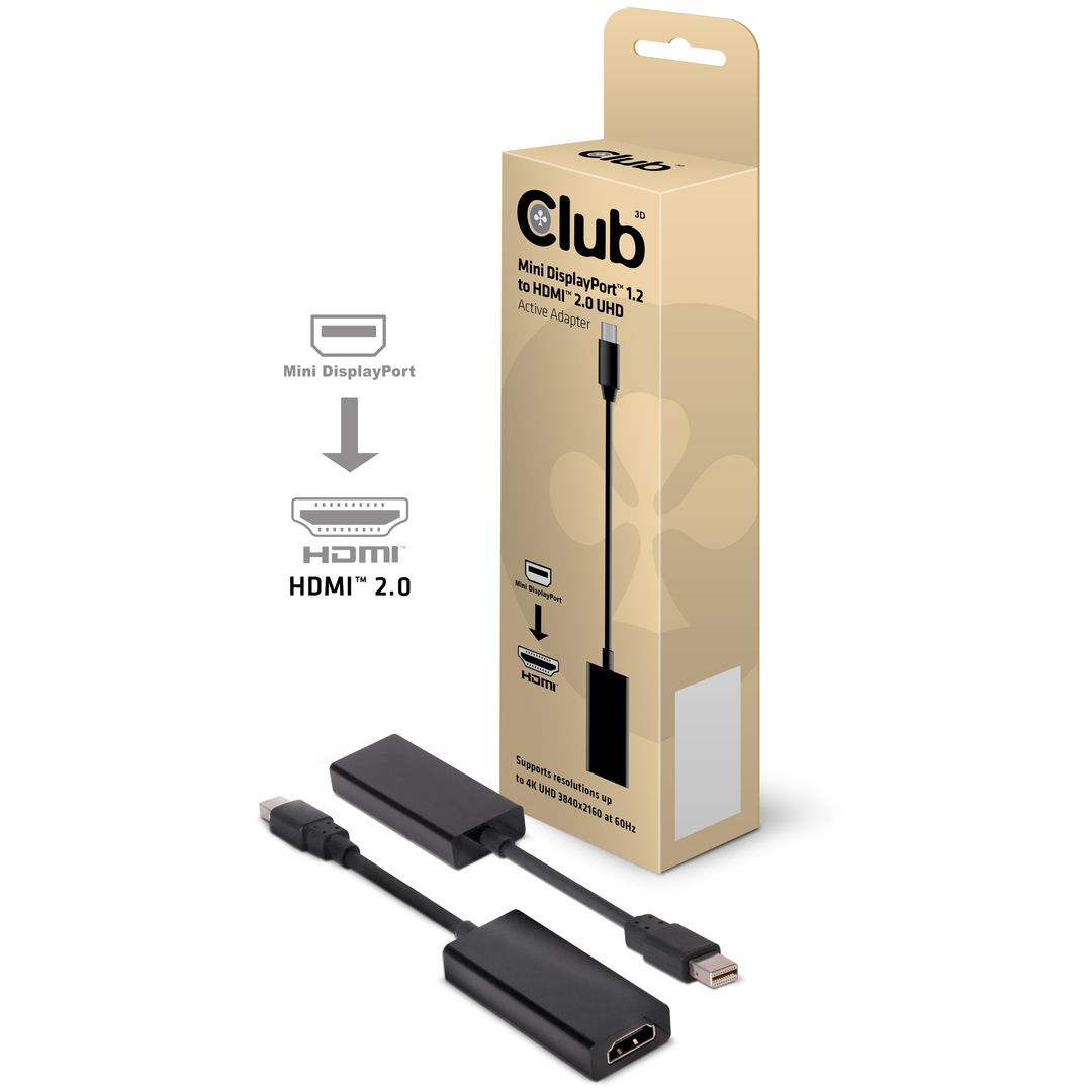 CLUB 3D - Mini DisplayPort 1.2 to HDMI 2.0 UHD Active Adapter
