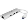 STARTECH 3-Port Portable USB 3.0 Hub plus Gigabit Ethernet - Built-In Cable	