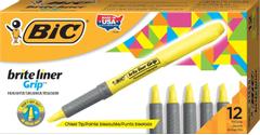 BIC Brite Liner Grip Tekstmarker Yellow - Water-based ink - comfort grip (box of 12)