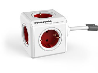 ALLOCACOC Powercube,  Extended, 5xDosen(CEE7)->Stecker(CEE7),  3m, weiss/ rot,  (1307/DEEXPC)