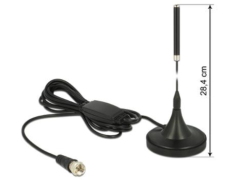 DELOCK DAB+ antenn, F hane, RG-174, 21dBi, 2m kabel, magnetfot,  svart (12413)