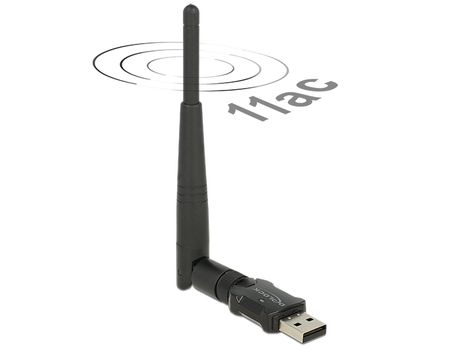 DELOCK trådlöst nätverkskort,  extern antenn, 802.11ac, USB 2.0, svart (12462)