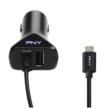 PNY MICRO-USB + USB CAR CHARGER BLK 5 VOLT DC OUTPUT AT 34A CHAR (P-DC-UU-K01-04-RB)