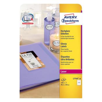 AVERY etiket L7769-40 glossy Pk/160 stk hvid 99, 1x139mm (L7769-40)