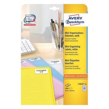 AVERY Mini labels, white 35, 6x16, 9mm,  for all printers  80 labels/ sheet 25 sheets/ pack (L7632-25)