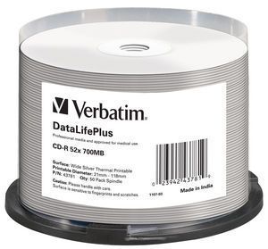 VERBATIM CD-R 52x 50p 700 MB, DataLifePlus,  Printable,  Spindel (43781)