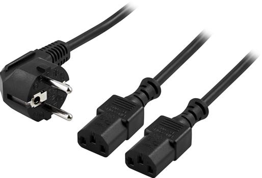 Deltaco Y-Kabel för vägguttag,  skärm och  PC 2m (DEL-109D)