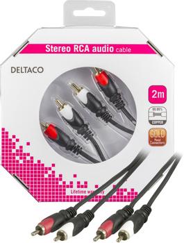 DELTACO audio cable, 2xRCA male - 2xRCA male, gold plated connectors,  2m (MM-110-K)