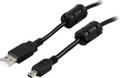 DELTACO USB 2.0 cable Type A male - Type Mini B male, ferrite cores, 2m