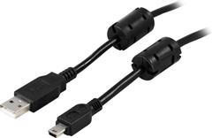 DELTACO USB 2.0 cable Type A male - Type Mini B male, ferrite cores, 2m