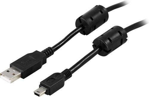 DELTACO USB 2.0 cable Type A male - Type Mini B male, ferrite cores, 2m (USB-26FS)