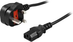 Deltaco Apparatkabel, UK, BS 1363-IEC C13, 250V 10A, 13A säkring, 2m, svart