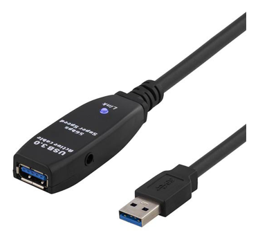 DELTACO aktiv USB 3.0-forlengelseskabel,  Type A han - hun, 7m, svart (USB3-1004)